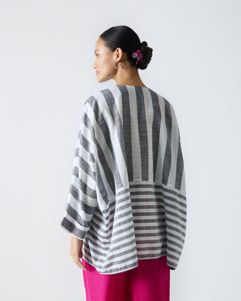 Victory Top - Charcoal & White Stripes