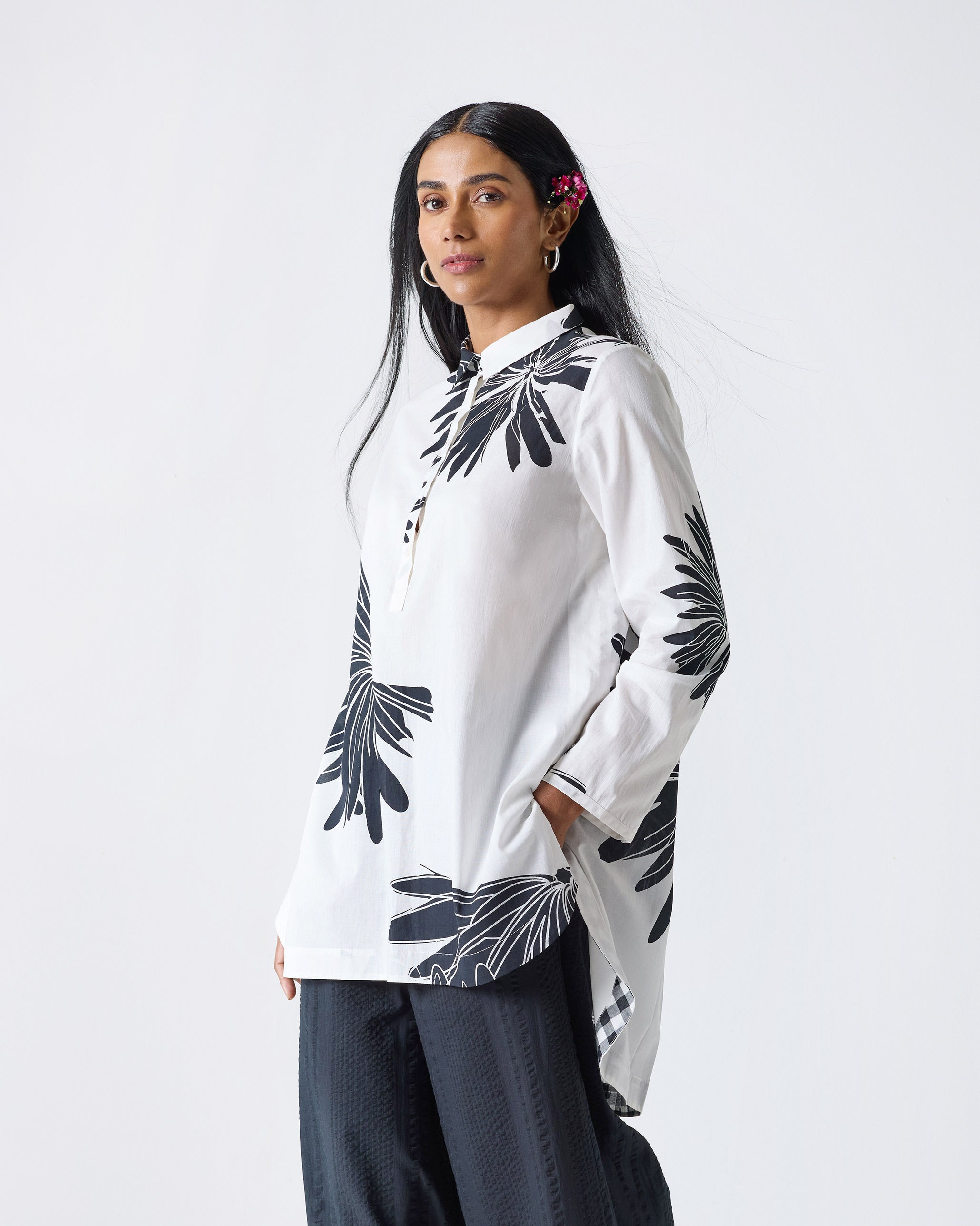 High Low Shirt - Black & White Print