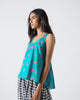 Strappy Back Gathered Top - Teal & Fuchsia Print