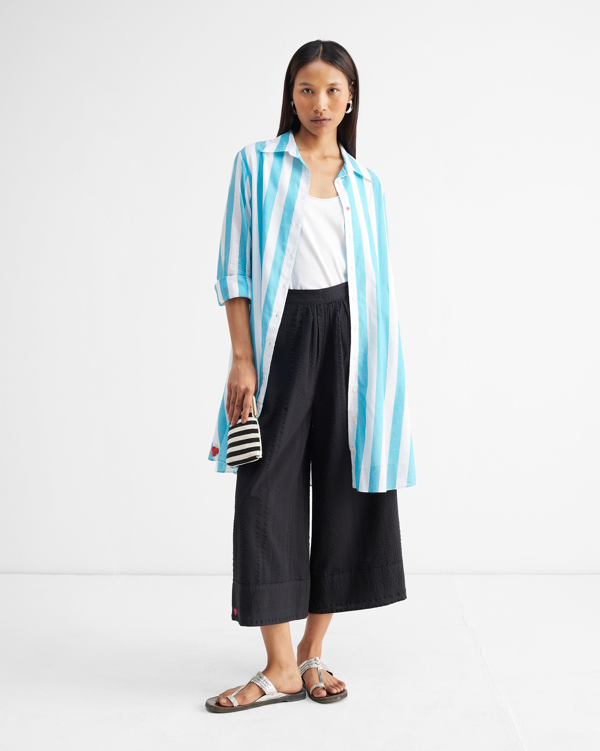 Ava Shirt Dress - Aqua & White Stripes