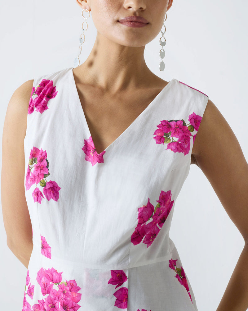 Ceylon Layered Dress - White & Fuchsia Print