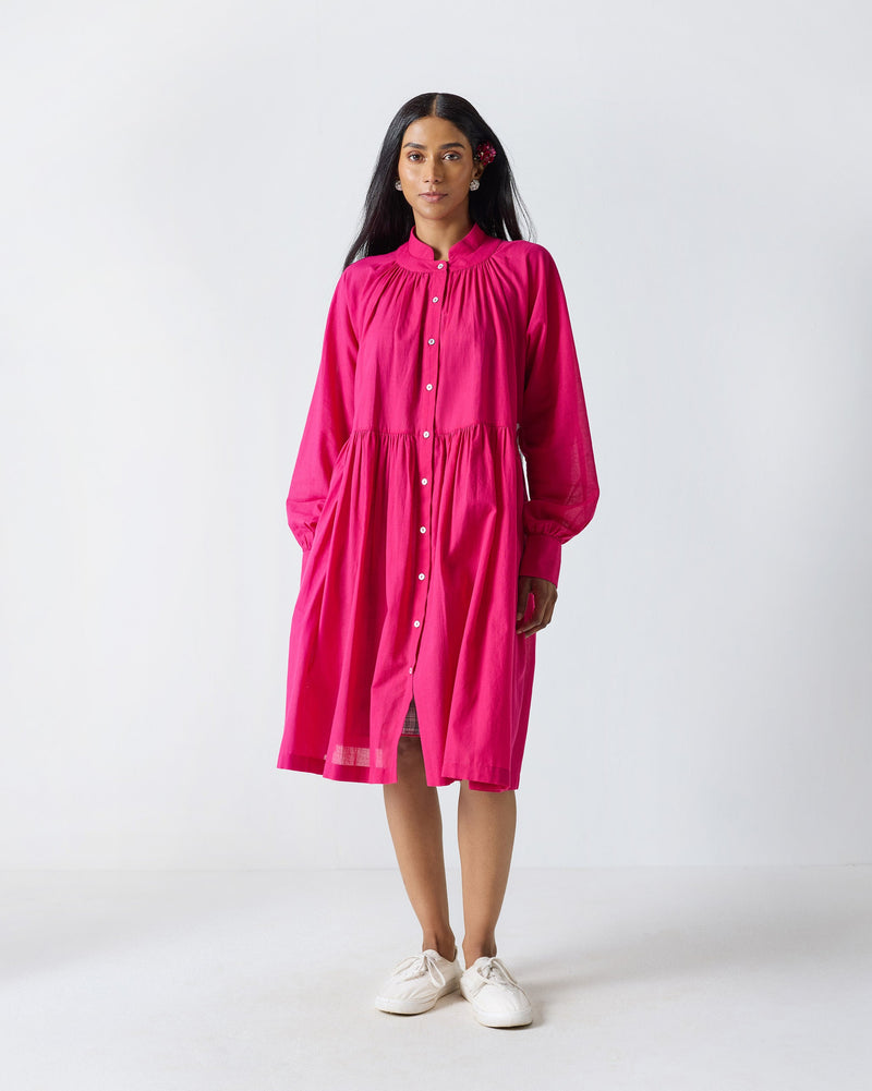 Miya Button Front Dress & Slip - Fuchsia