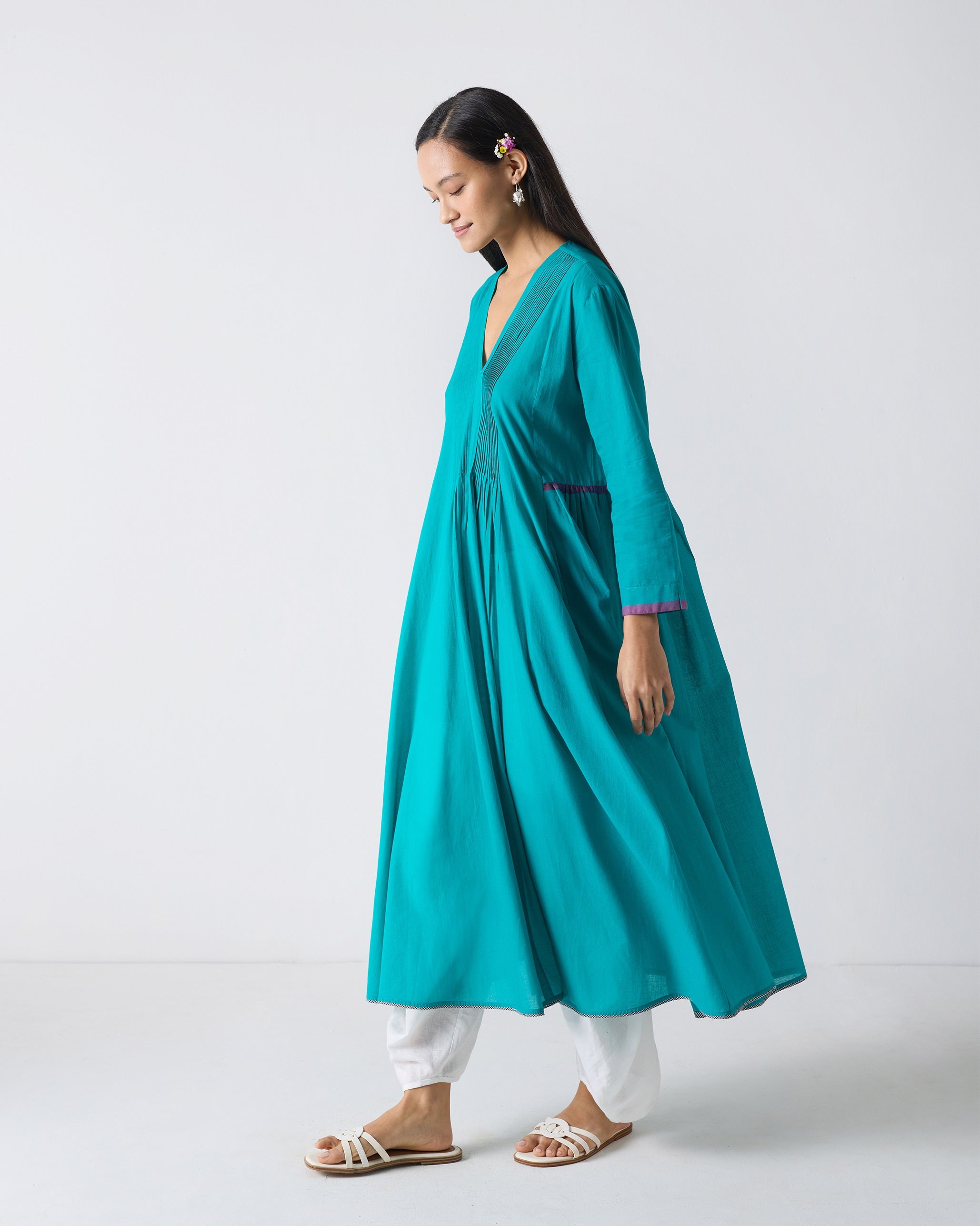 Pintuck Kurta - Aqua