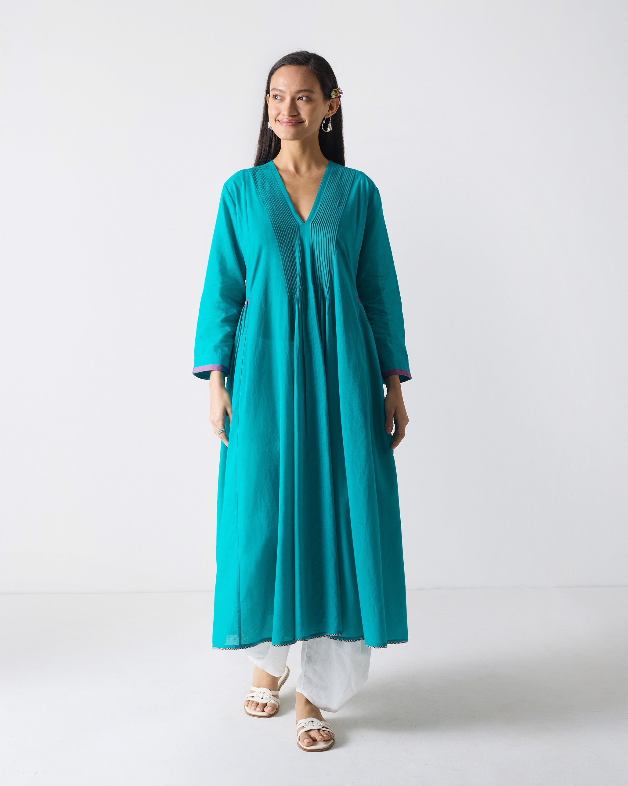 Pintuck Kurta - Aqua