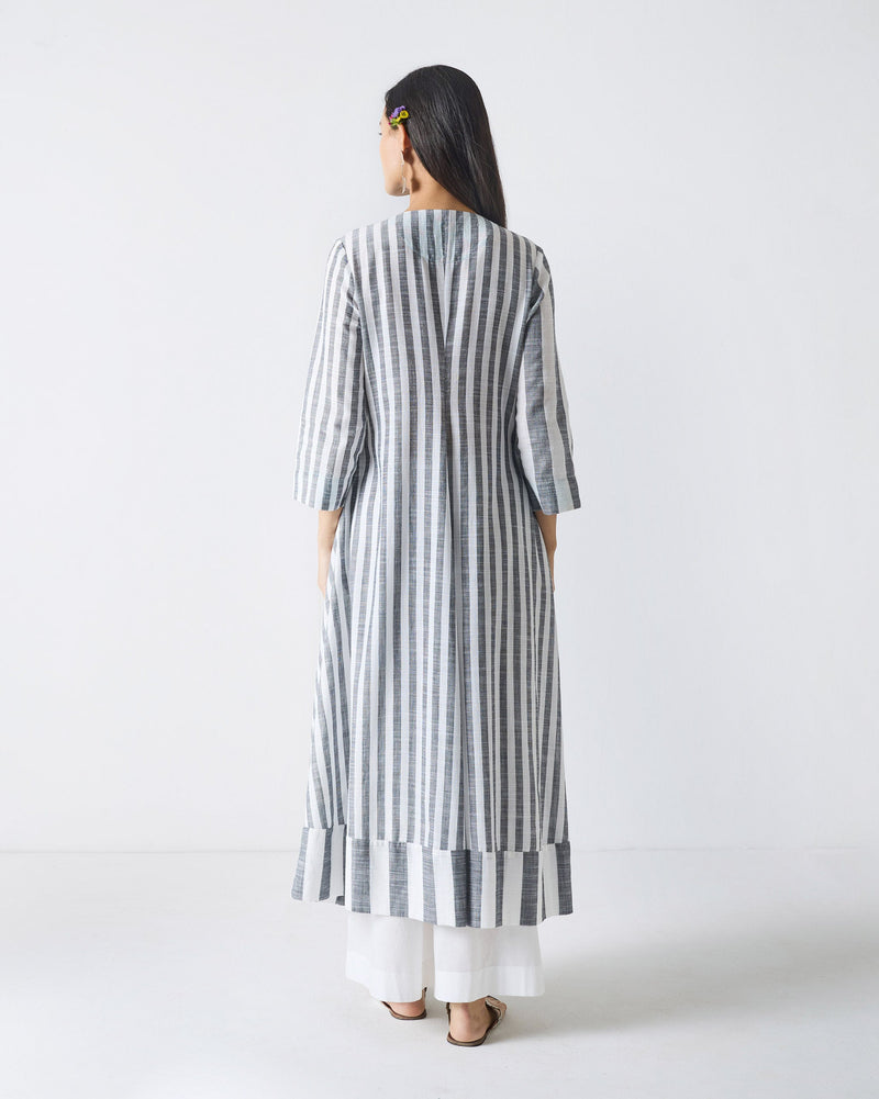 Domino Kurta - Charcoal & White Stripes