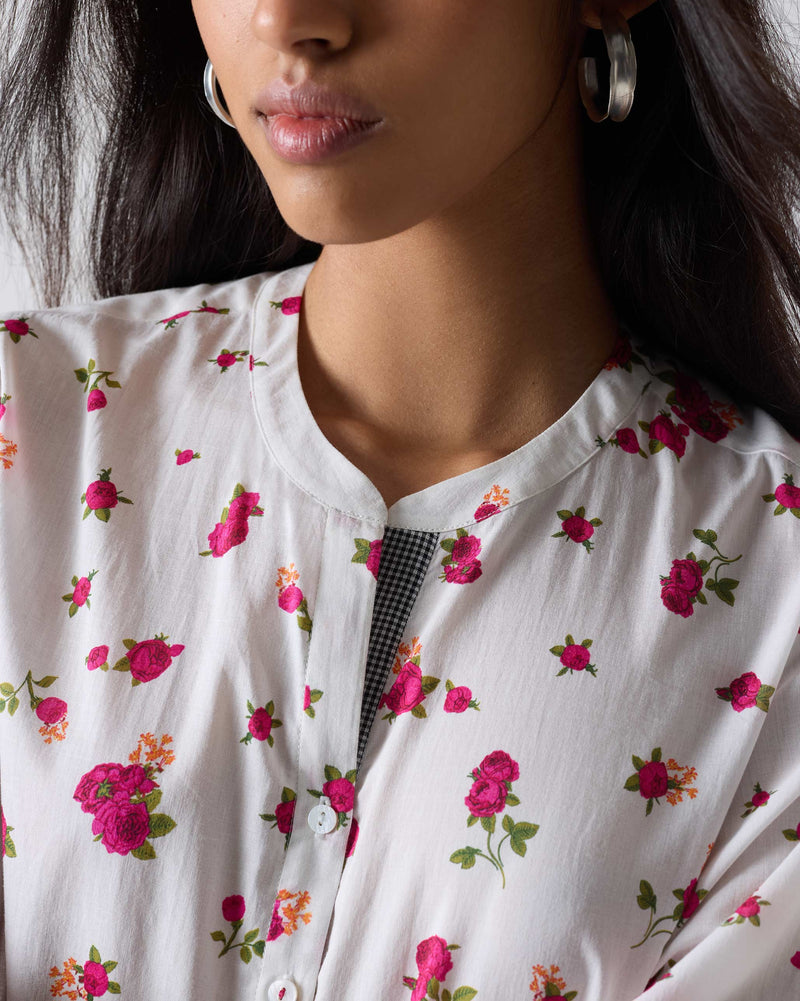 Arina Kurta - White & Fuchsia Print