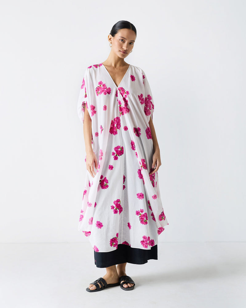 Nova Kurta - White & Fuchsia Print