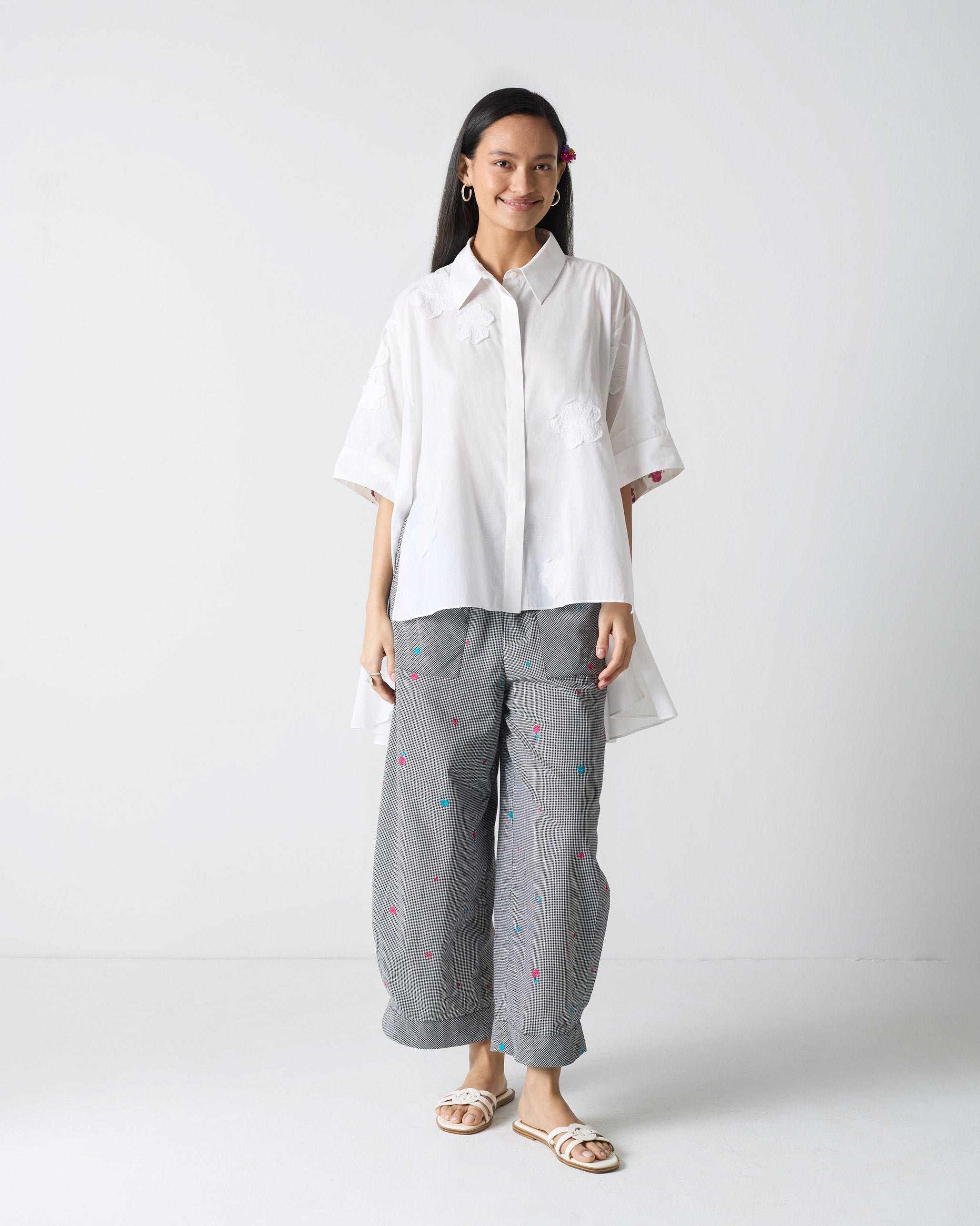 Serene Pants - Black & White Embroidery