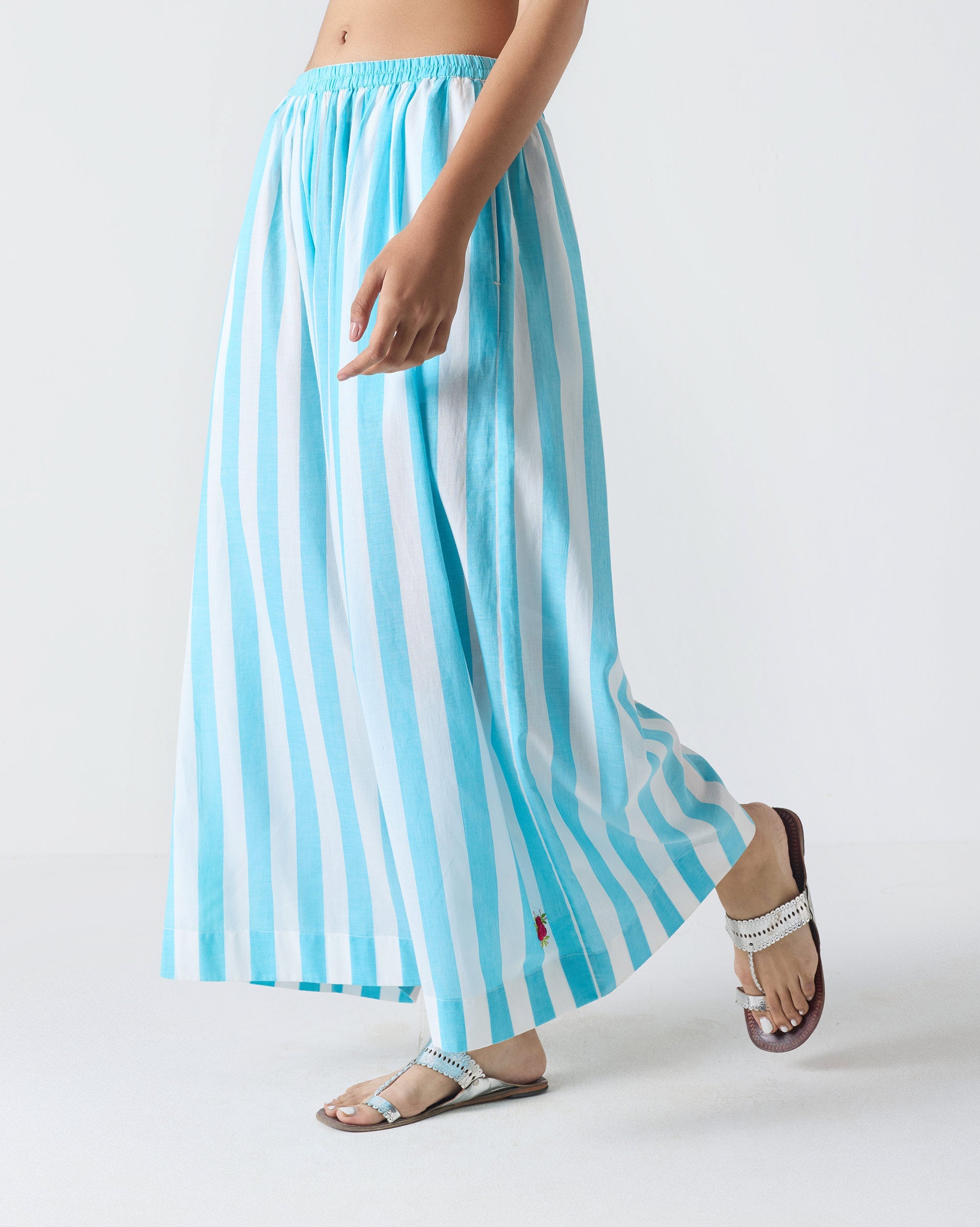 Soto Flared Pants - Aqua & White Stripes