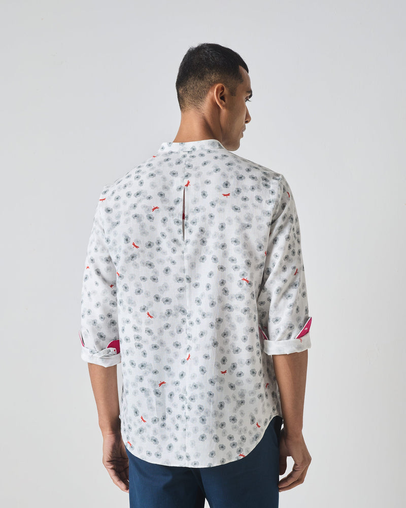 One Button Shirt - Grey Print