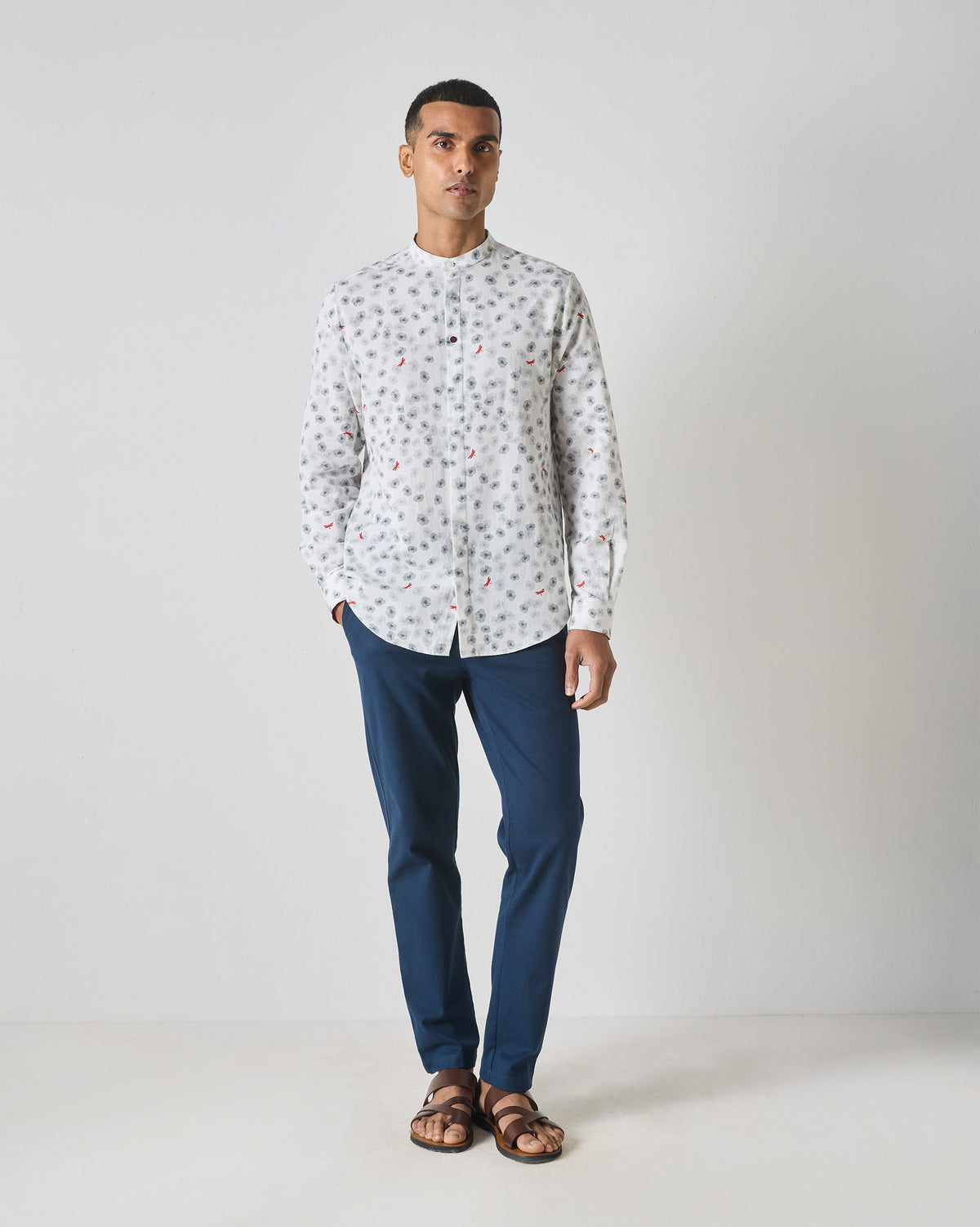 One Button Shirt - Grey Print