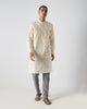 Neckband Kurta - Ivory & Charcoal Embroidered