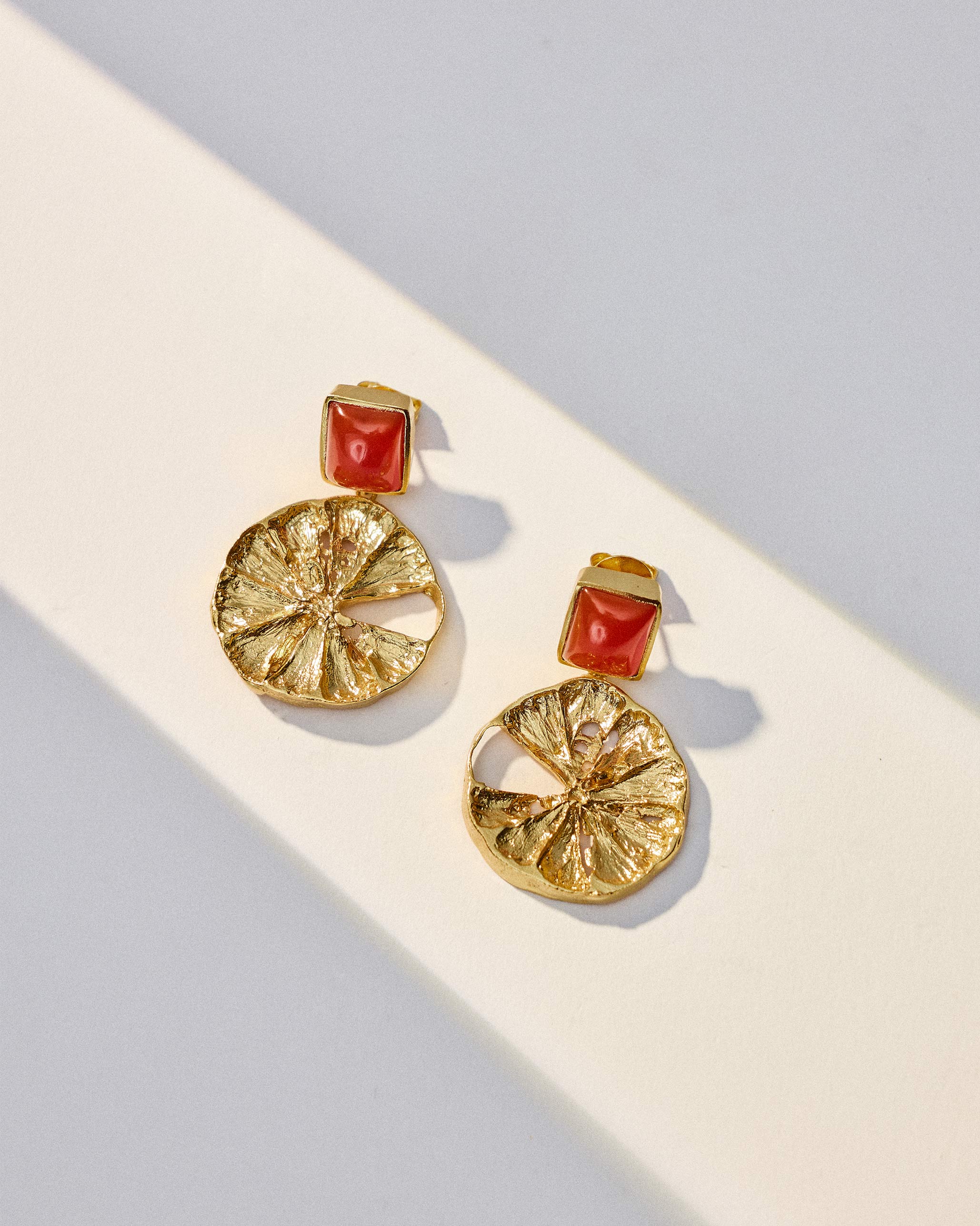 Carnelian Lemon Drop Earrings - Gold