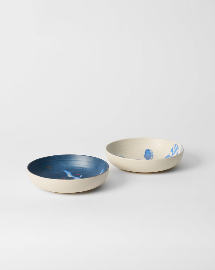 Dancing Crane Shallow Bowls - Set of 2