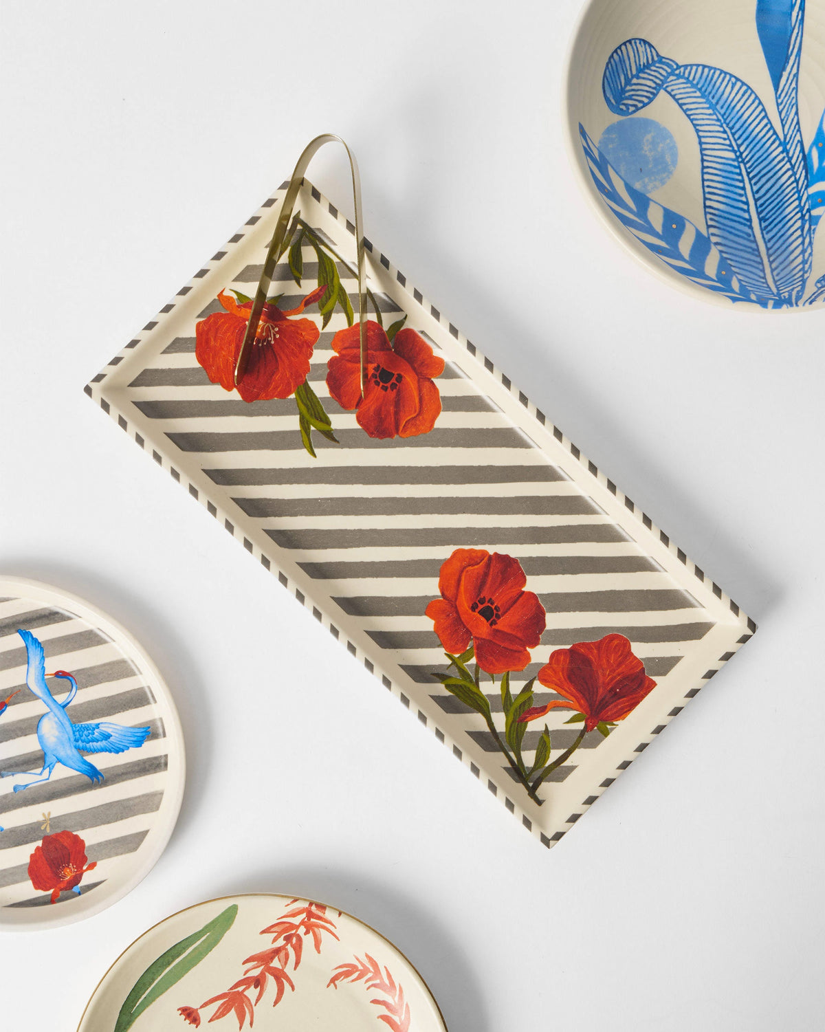 Striped Poppy Cookie Tray with Tong