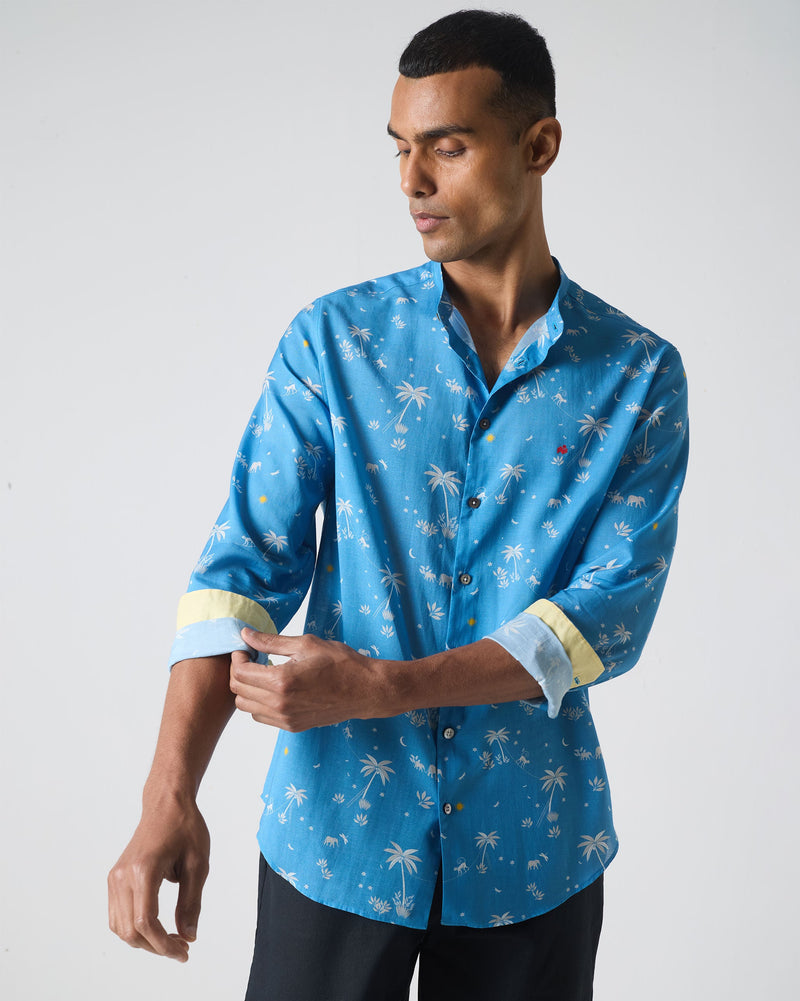 Nawab Shirt - Blue & White Print