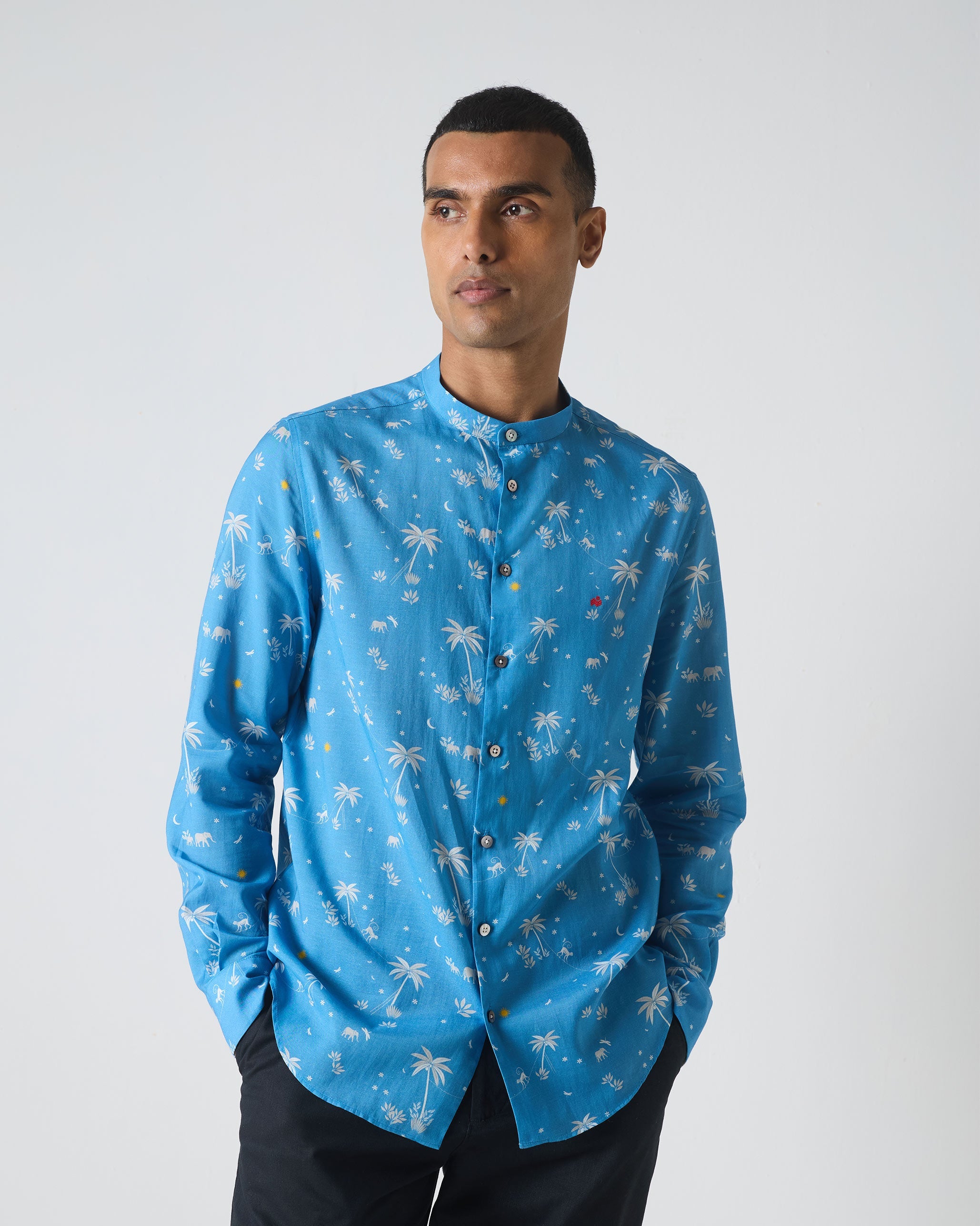 Nawab Shirt - Blue & White Print