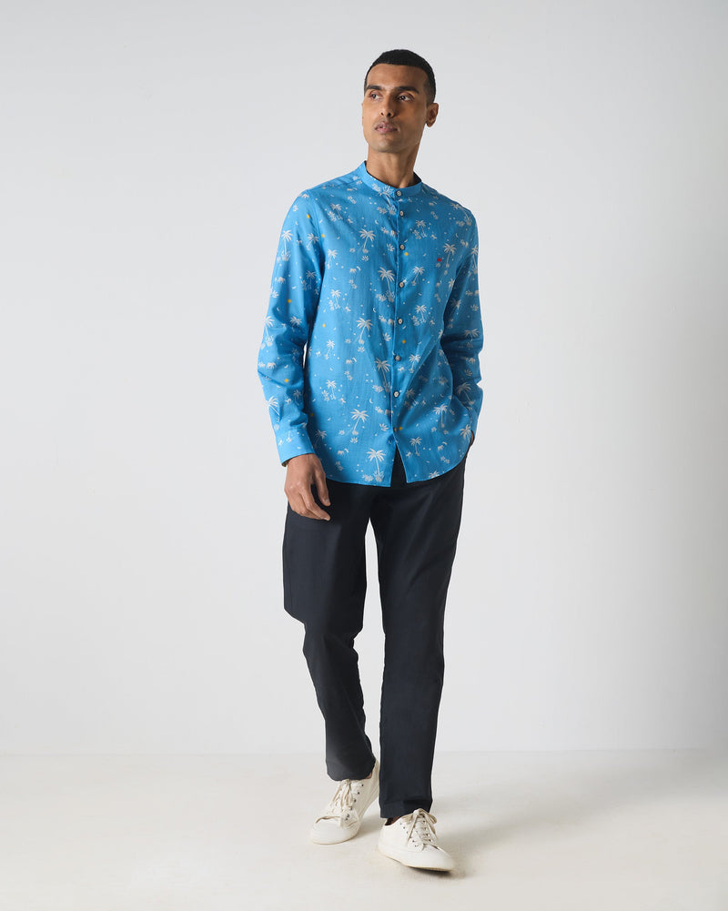 Nawab Shirt - Blue & White Print