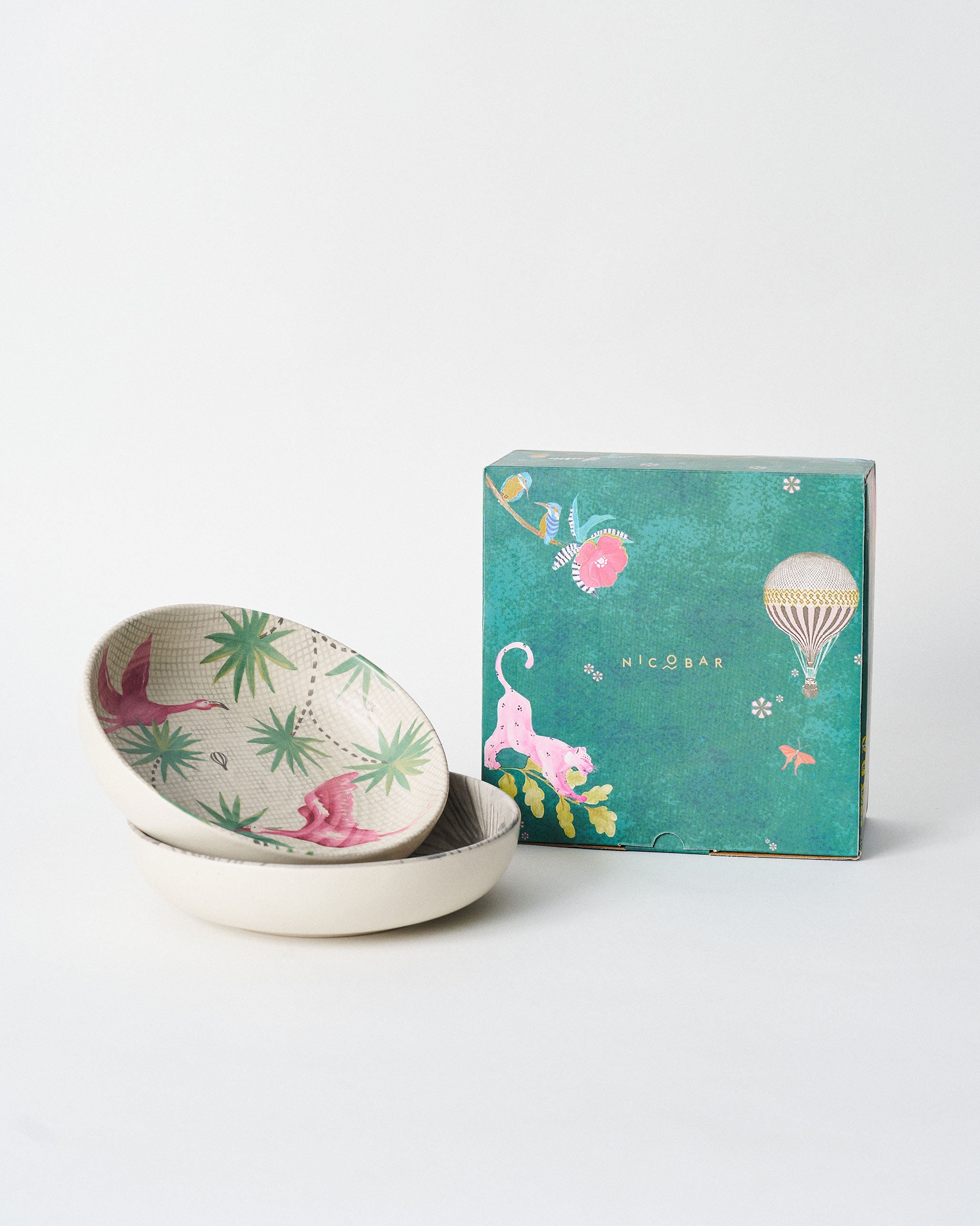 Flamingo Lush Shallow Bowl - Set of 2