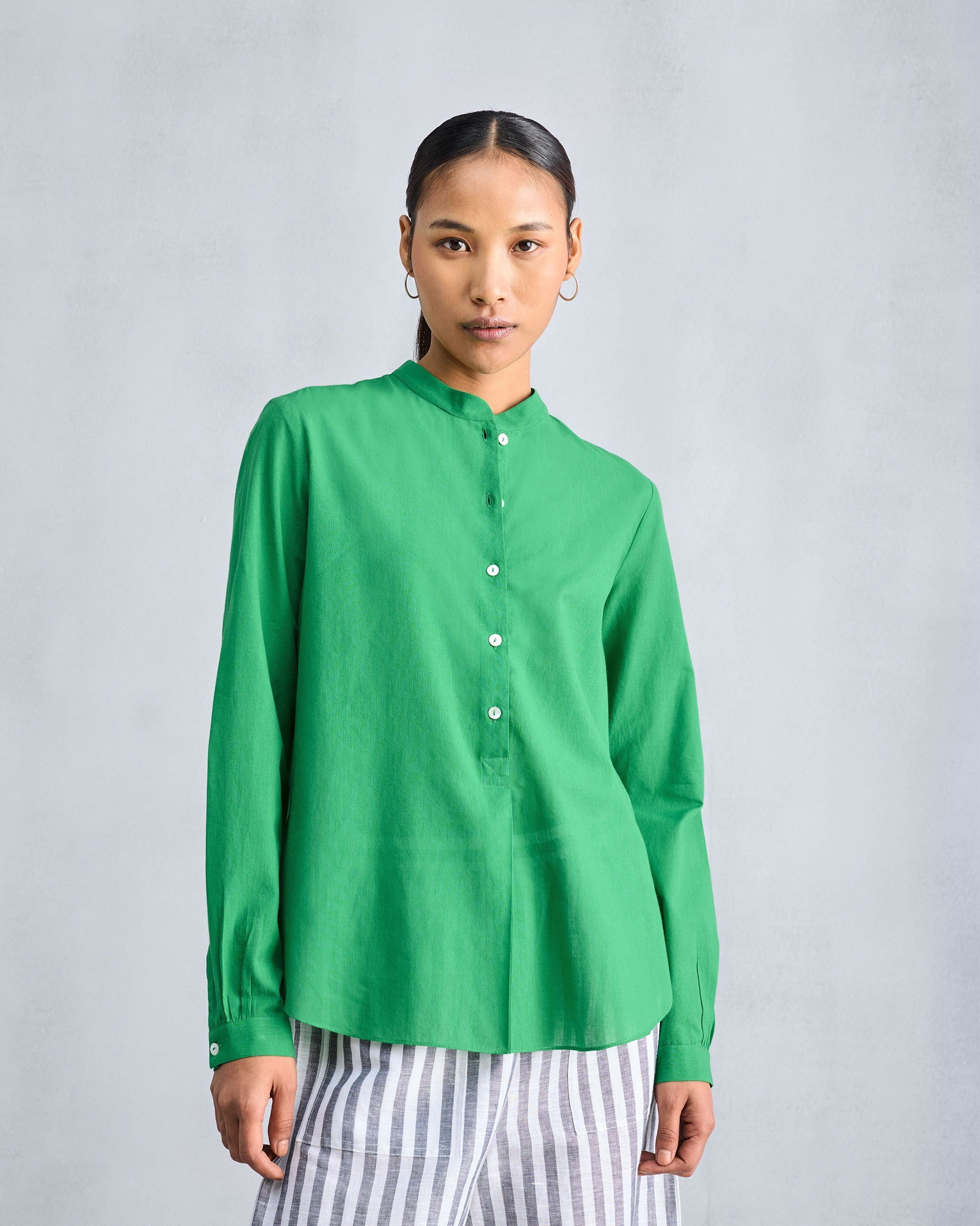 Mandarin Collar Top - Green