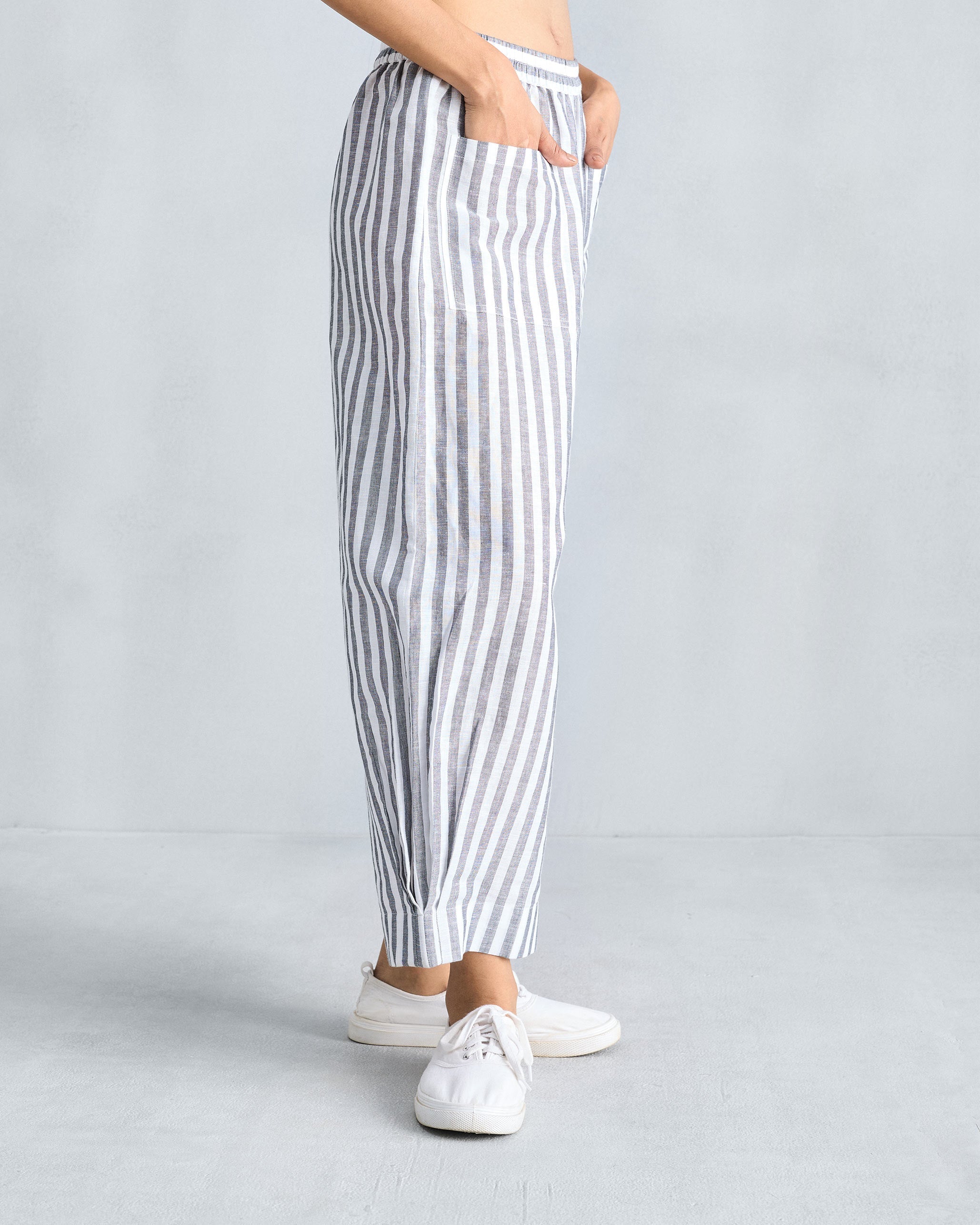 Serene Pants - Charcoal & White Stripes