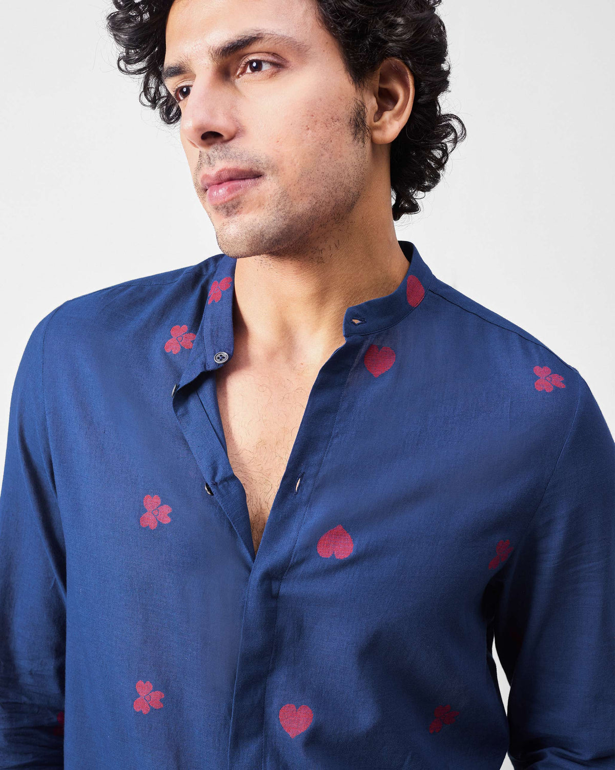 Kawaii Shirt - Navy & Red Jamdani