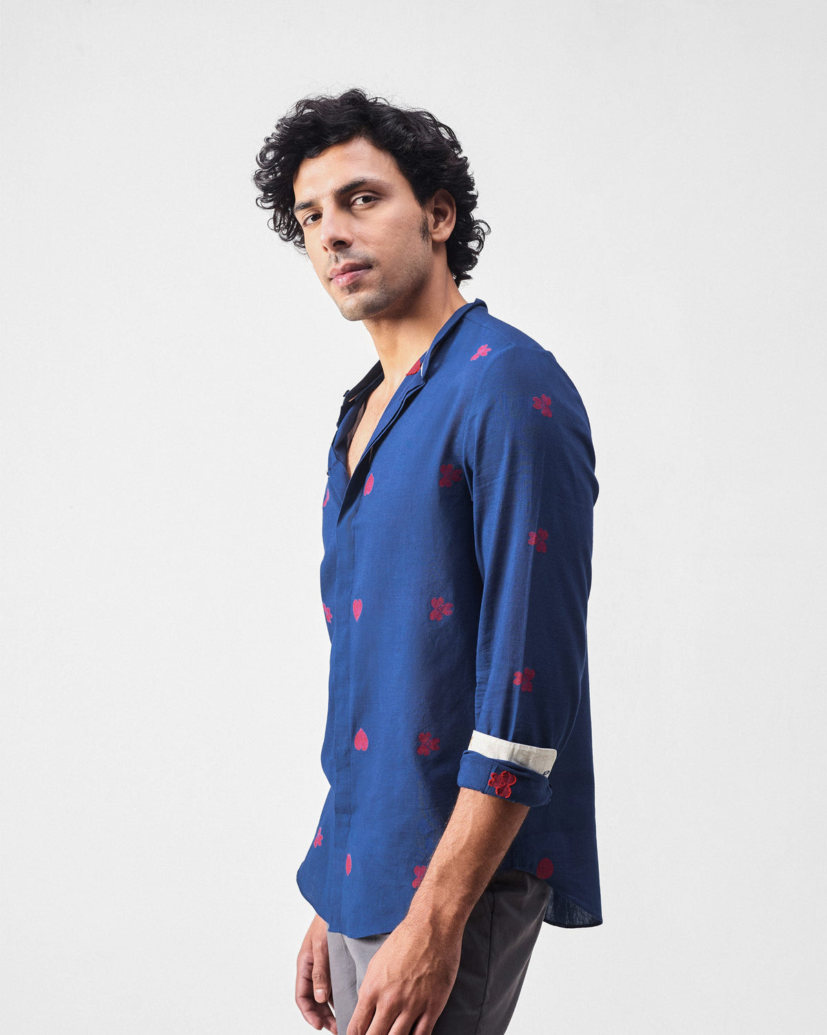 Kawaii Shirt - Navy & Red Jamdani