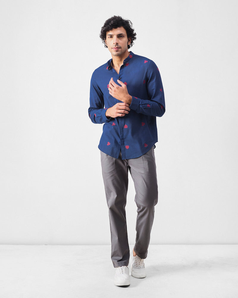 Kawaii Shirt - Navy & Red Jamdani