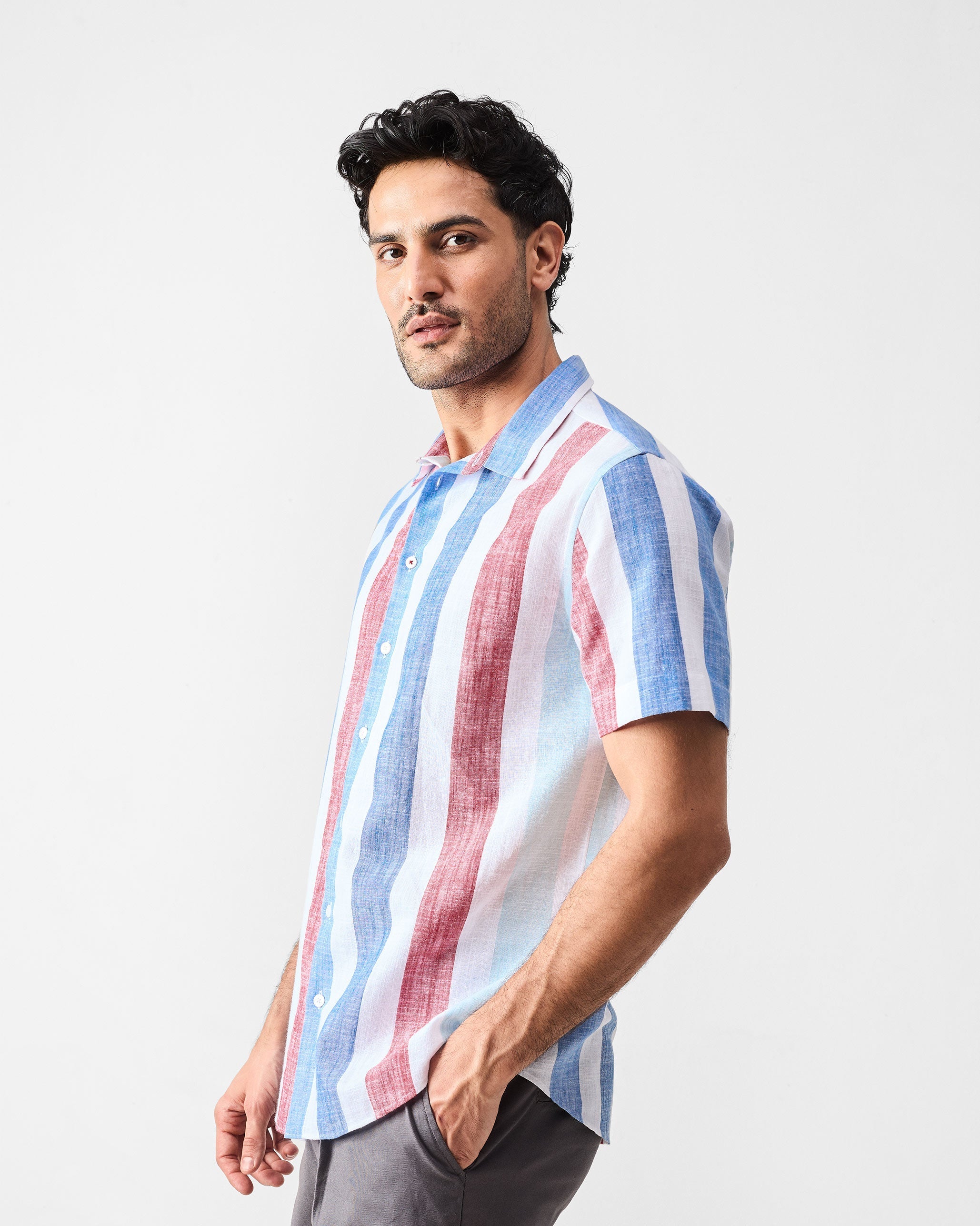 Half Sleeve Shirt Set (Embroidered & Striped)