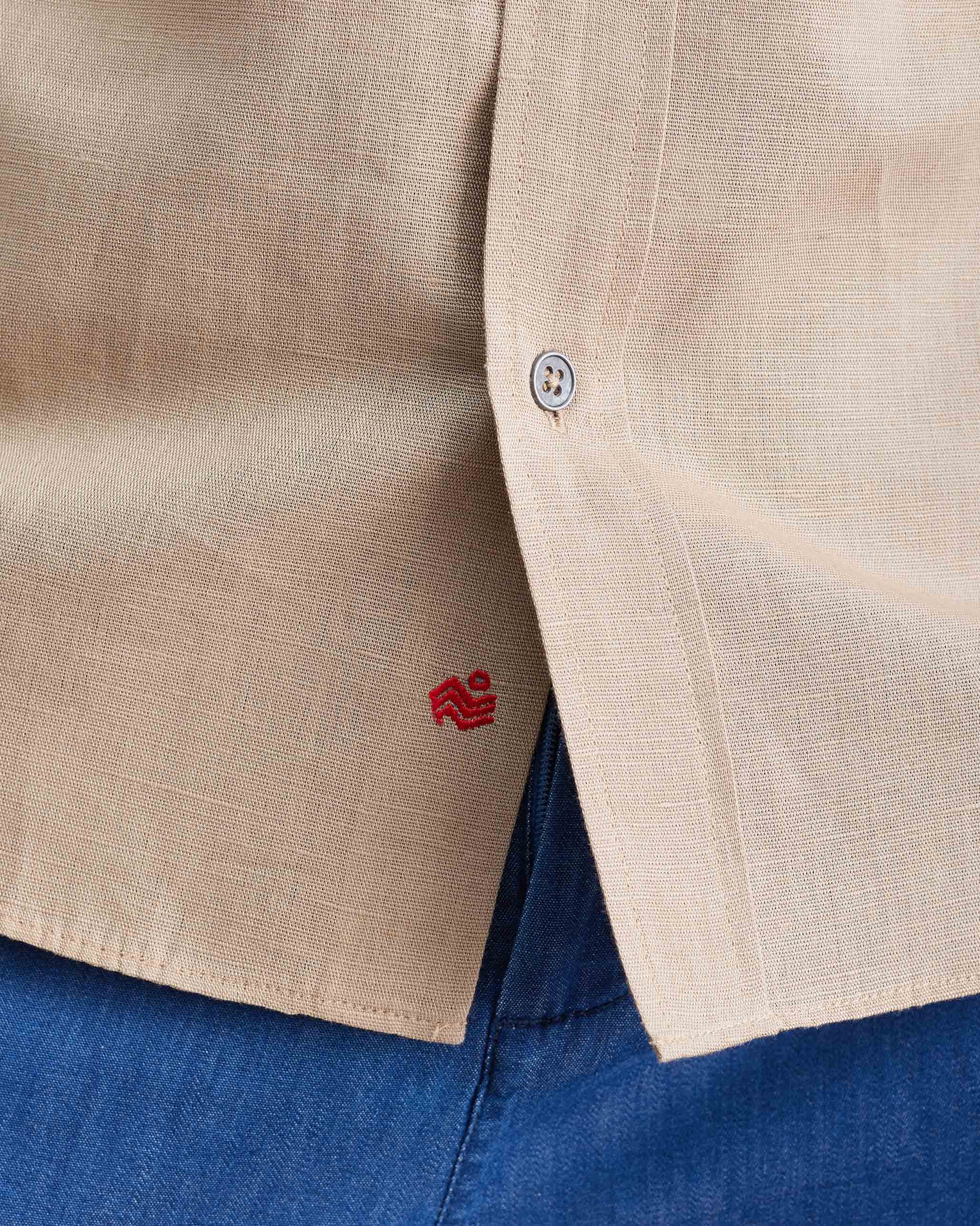 Half Sleeve Shirt Set (Beige & White Seersucker)