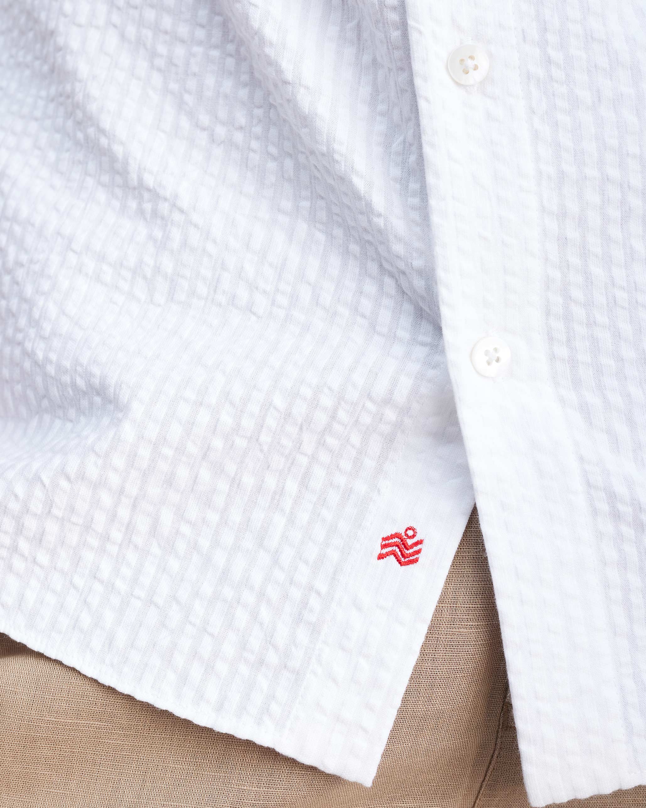 Half Sleeve Shirt Set (Beige & White Seersucker)