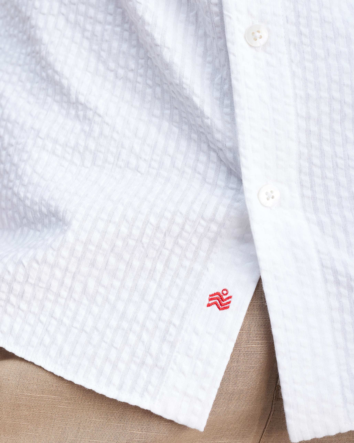 Half Sleeve Shirt Set (Beige & White Seersucker)