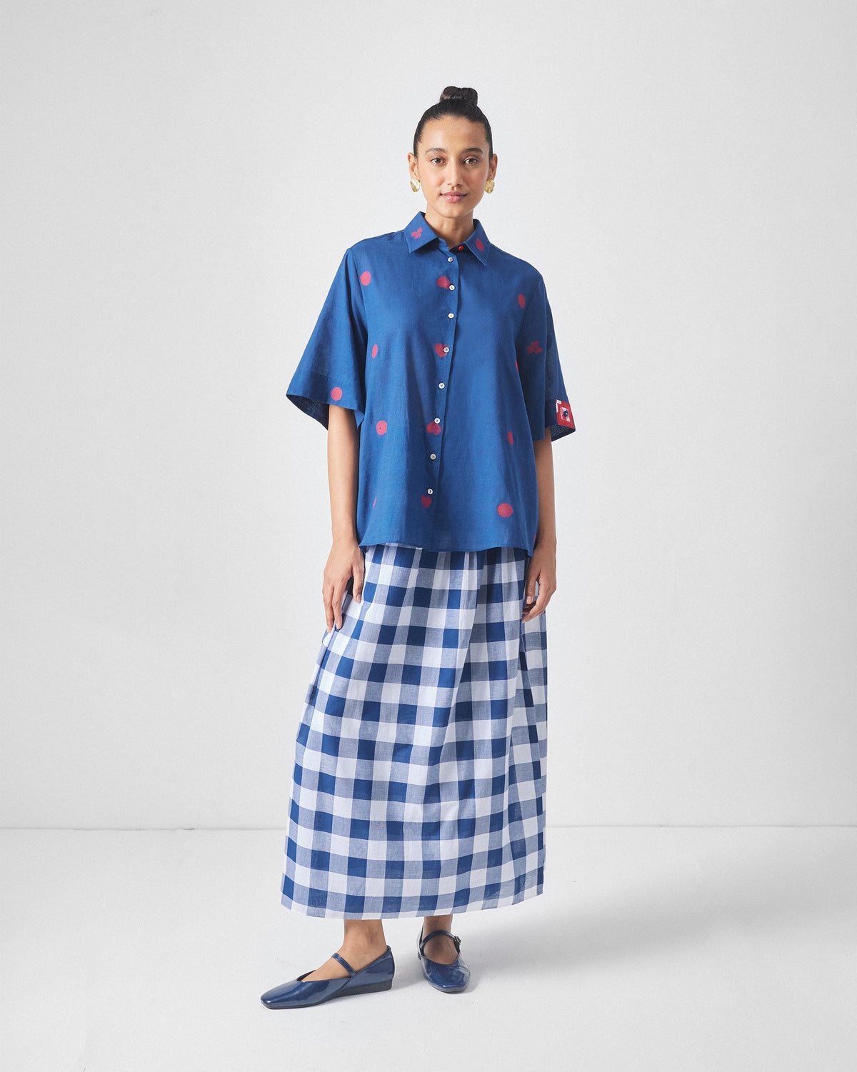Drop Hem Shirt - Blue & Red