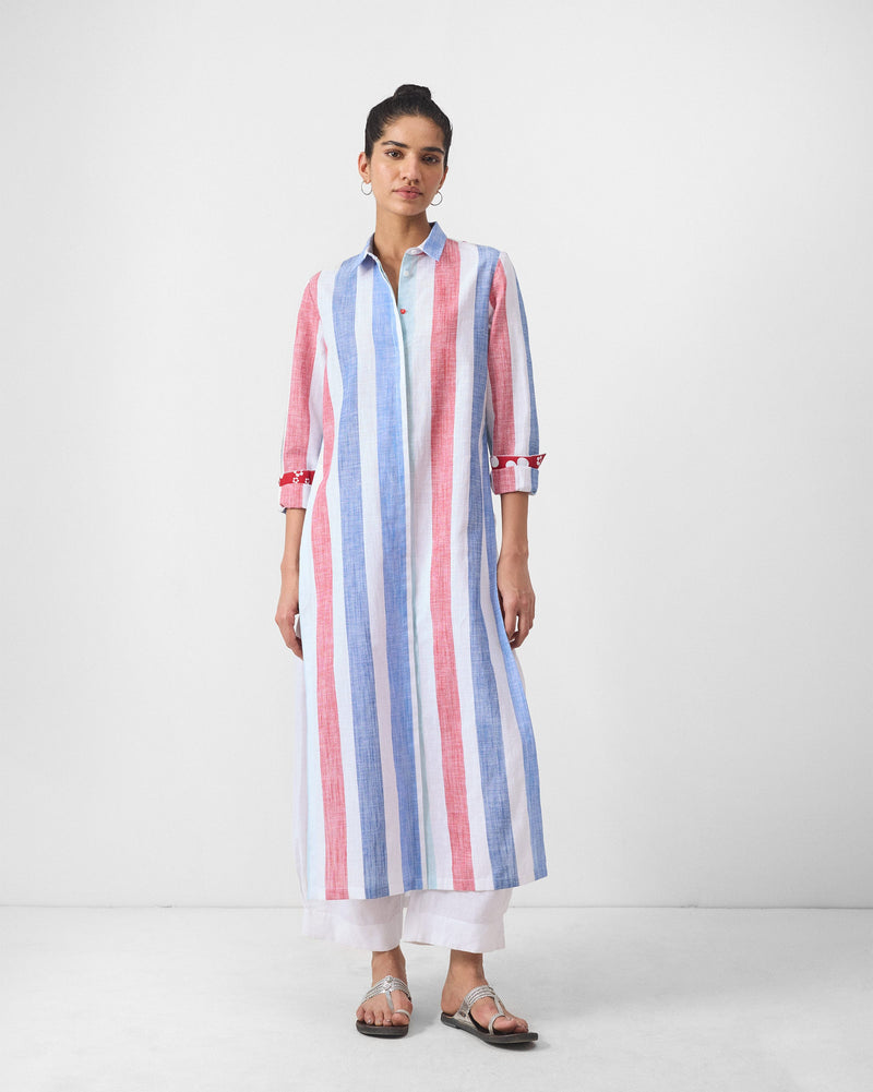 Many Moons Kurta - Blue & Red Stripes