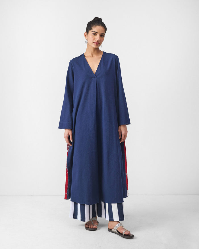 Bell Sleeves Kurta - Navy Seersucker