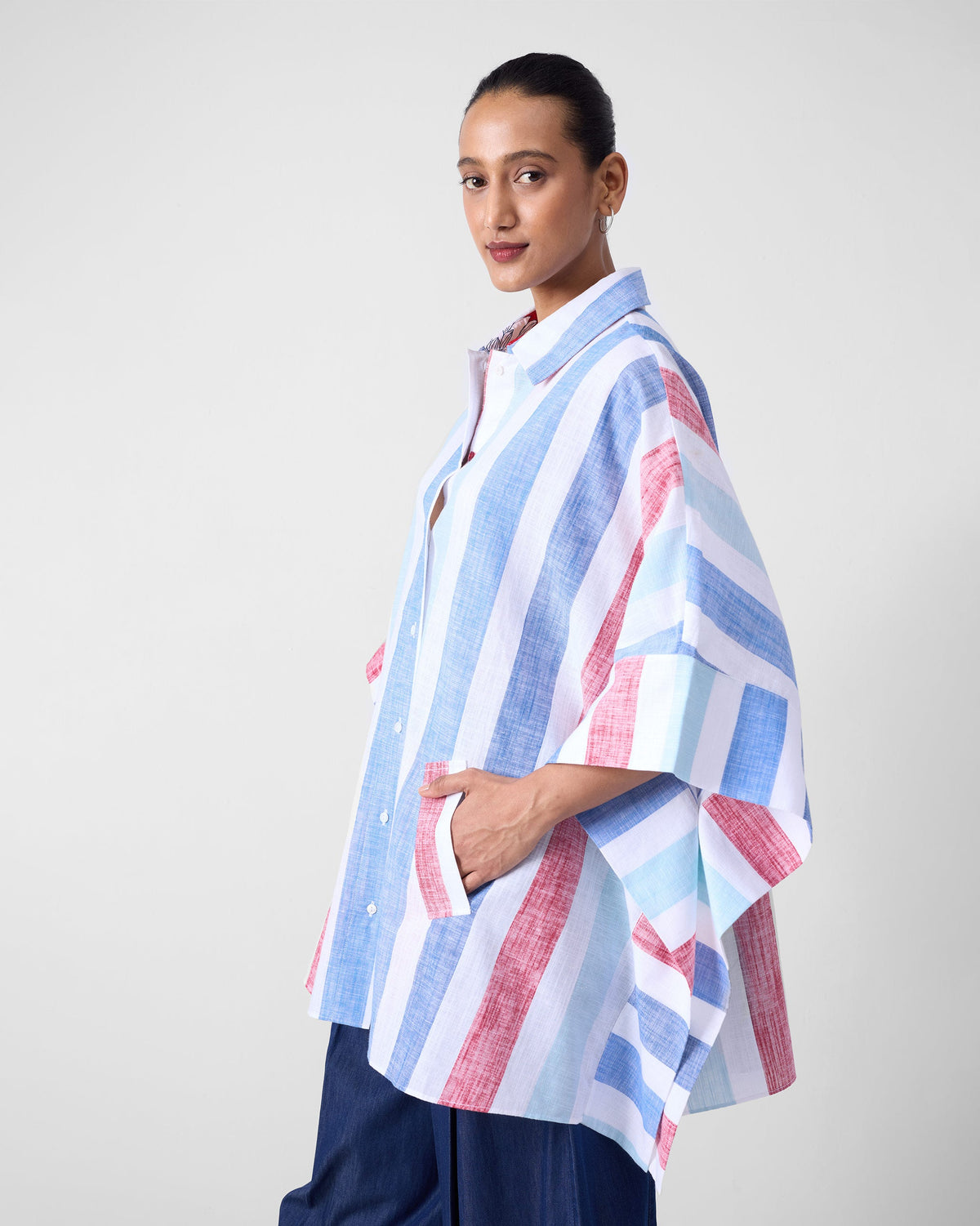 Shiro Boxy Shirt - Blue & Red Stripes