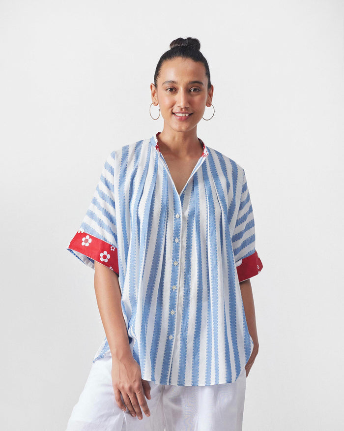Moshi Back Tie Top - Blue & White Stripes