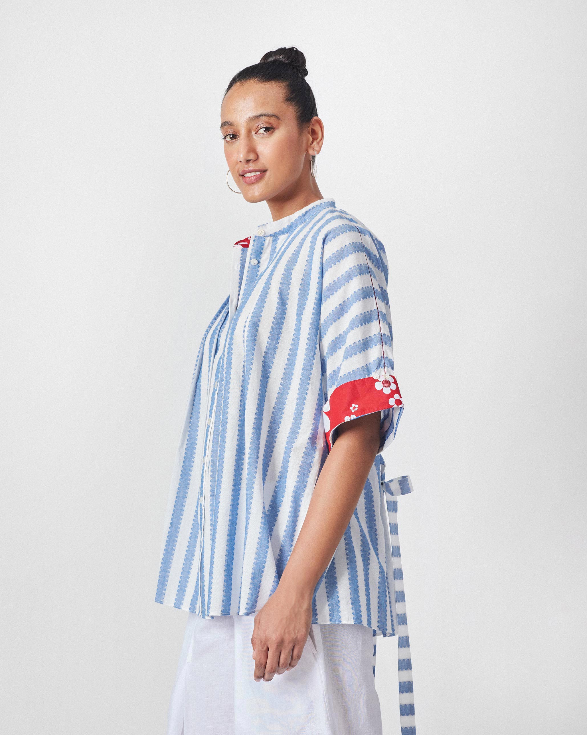 Moshi Back Tie Top - Blue & White Stripes