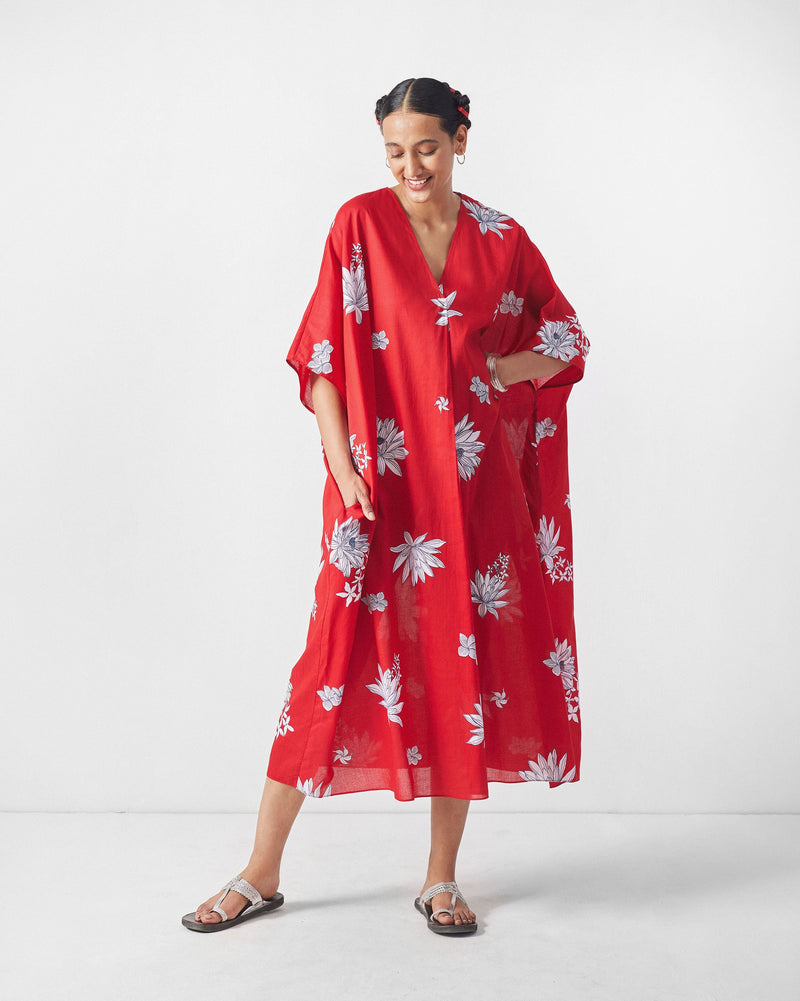 Araya Kaftan - Red & White Print