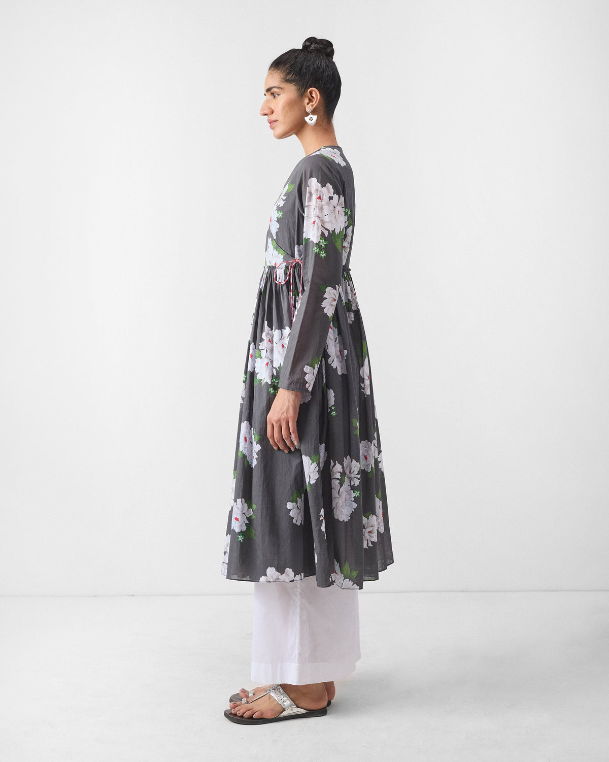 Gathered Angrakha - Charcoal & Ivory Print