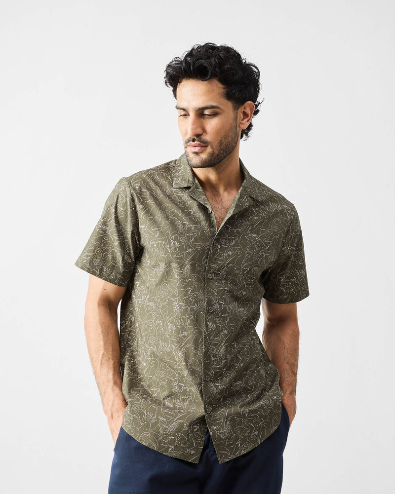 Mistari Shirt - Olive & Ivory Print
