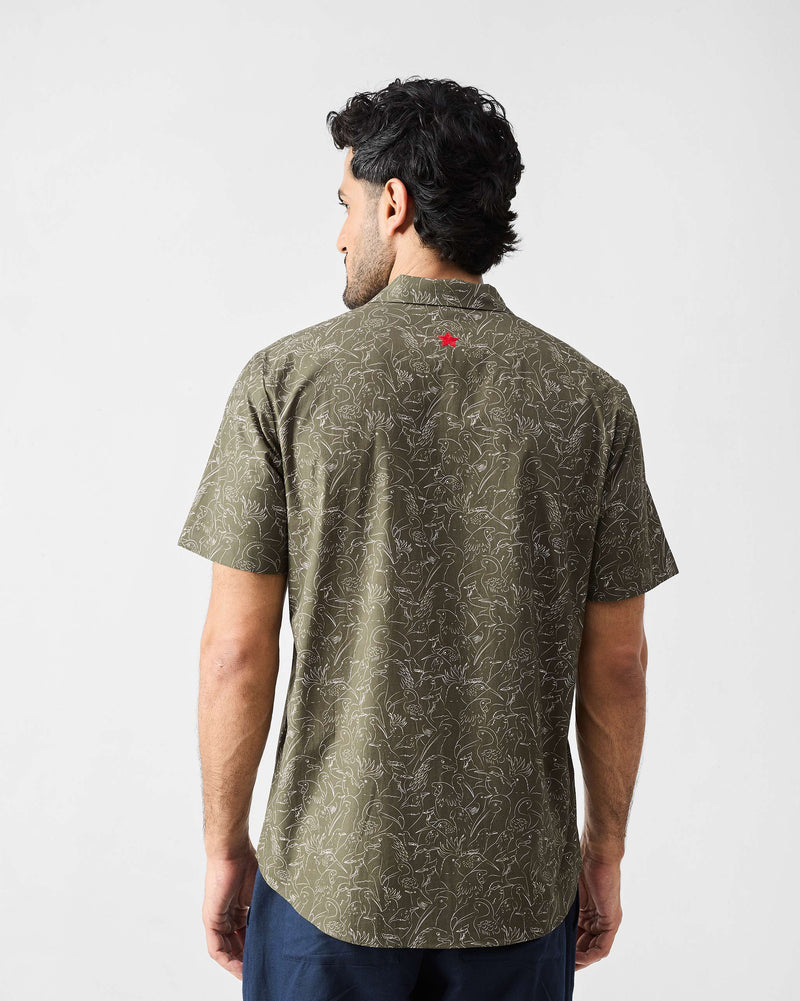 Mistari Shirt - Olive & Ivory Print