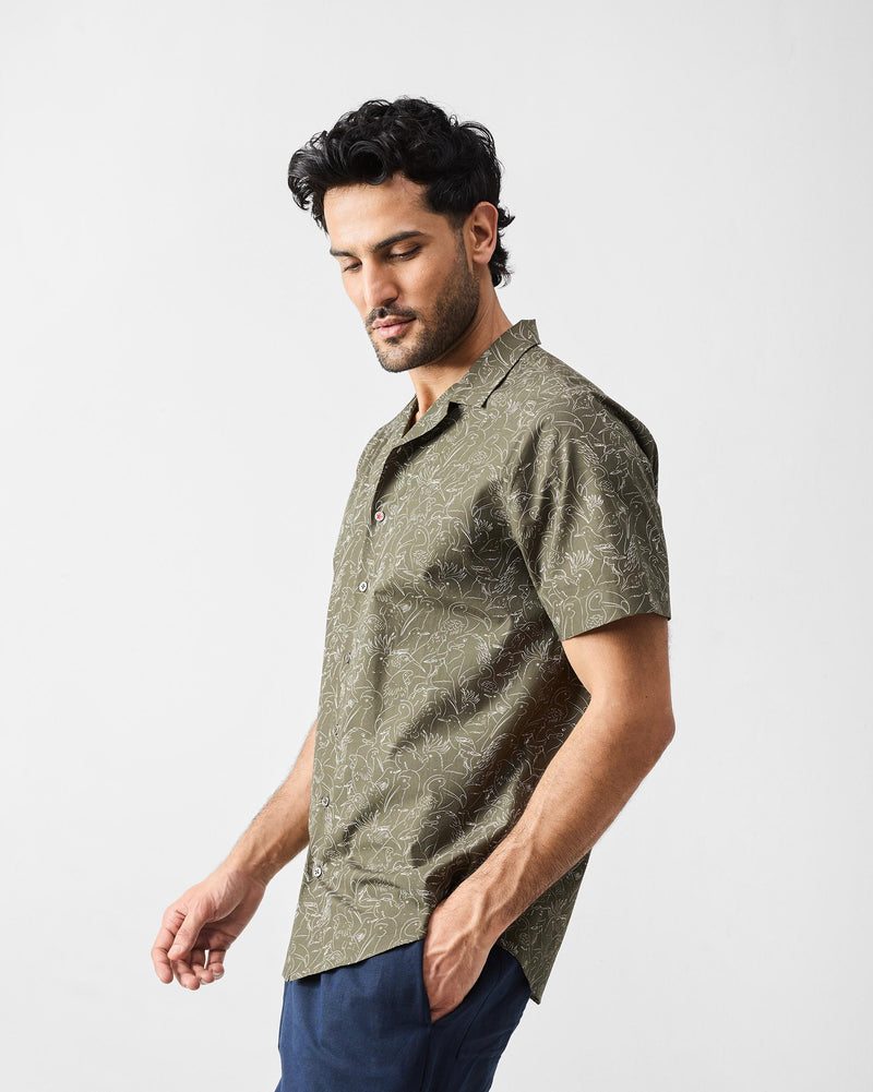 Mistari Shirt - Olive & Ivory Print