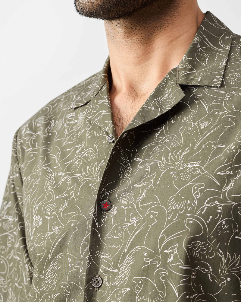 Mistari Shirt - Olive & Ivory Print