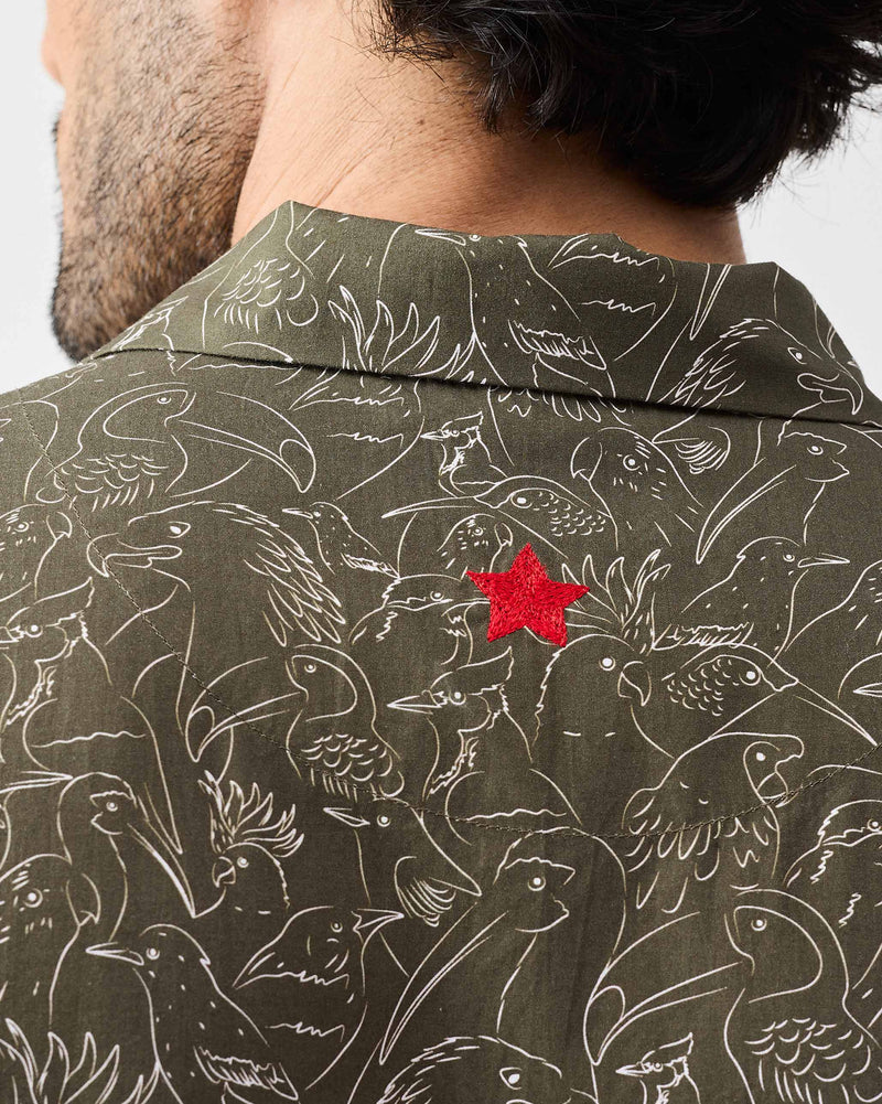 Mistari Shirt - Olive & Ivory Print