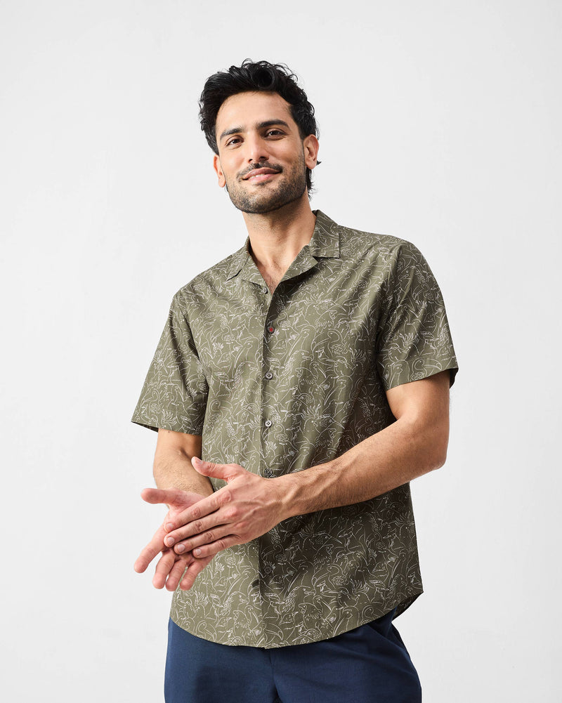 Mistari Shirt - Olive & Ivory Print