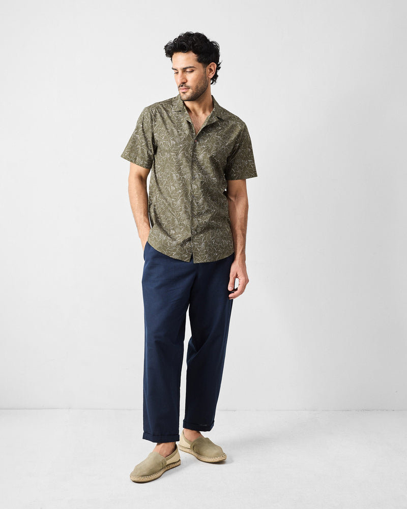 Mistari Shirt - Olive & Ivory Print