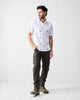 Half Sleeves Shirt - White & Olive Embroidered