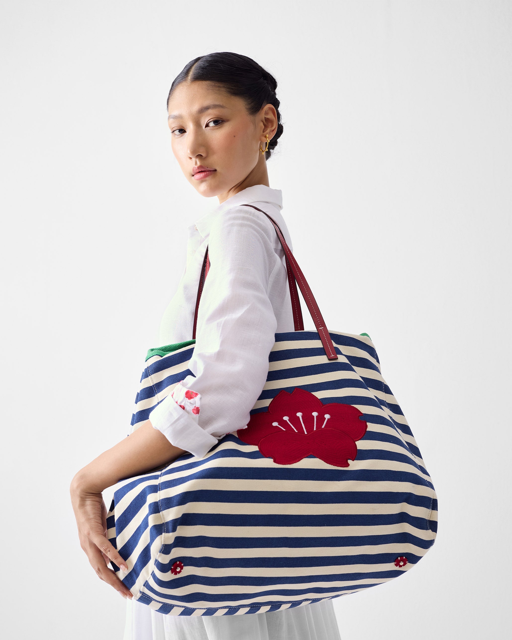Crimson Bloom Bag - Blue & White Stripes