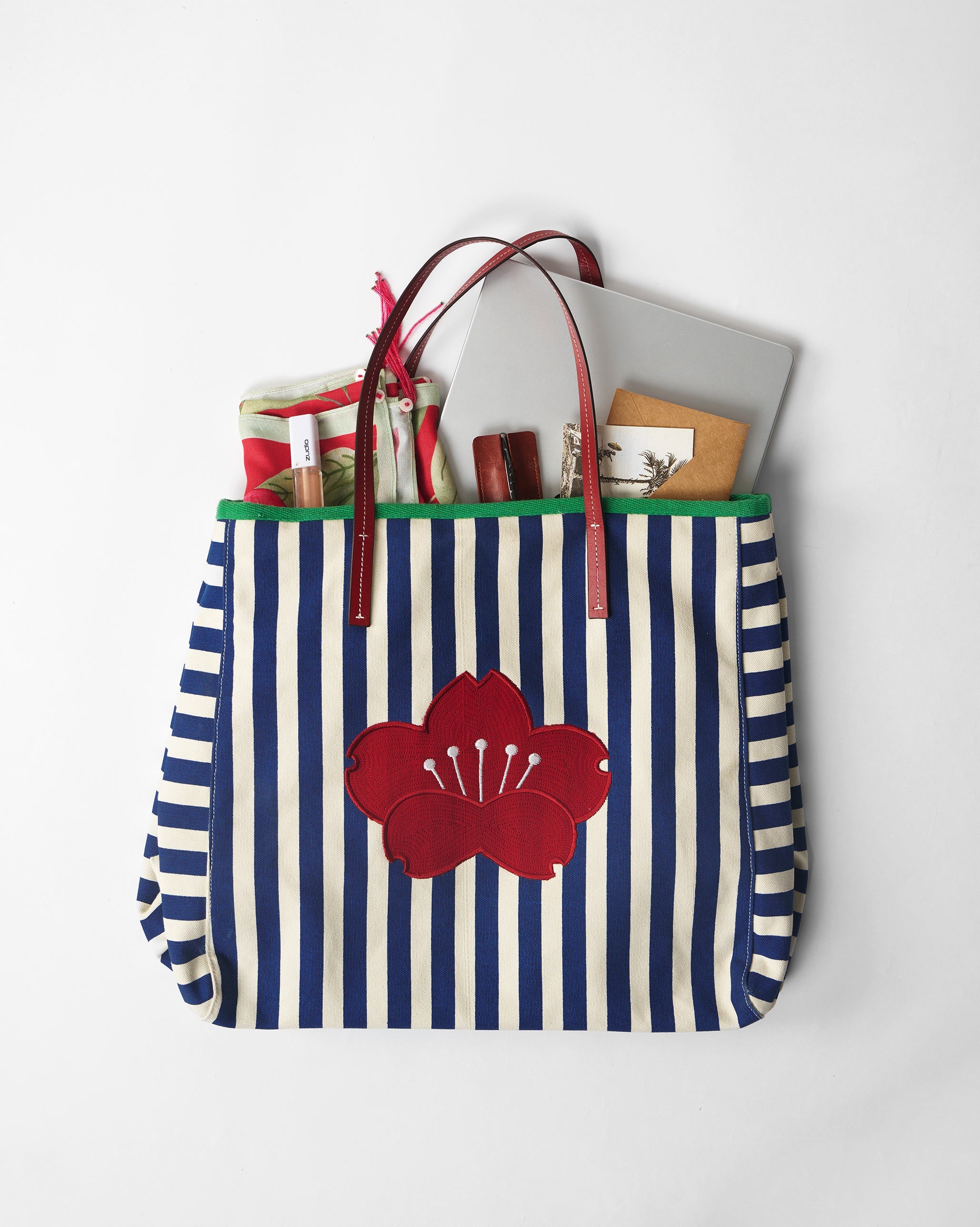 Crimson Bloom Bag - Blue & White Stripes